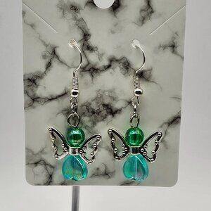 Cute Chubby Blue-Green Beaded Angel Earrings